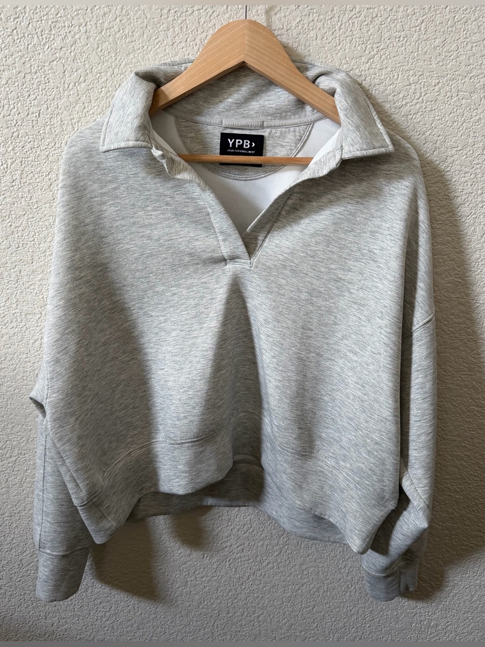 YPB Women’s Medium Light Heather Gray Collared Crop Oversized Sweatshirt